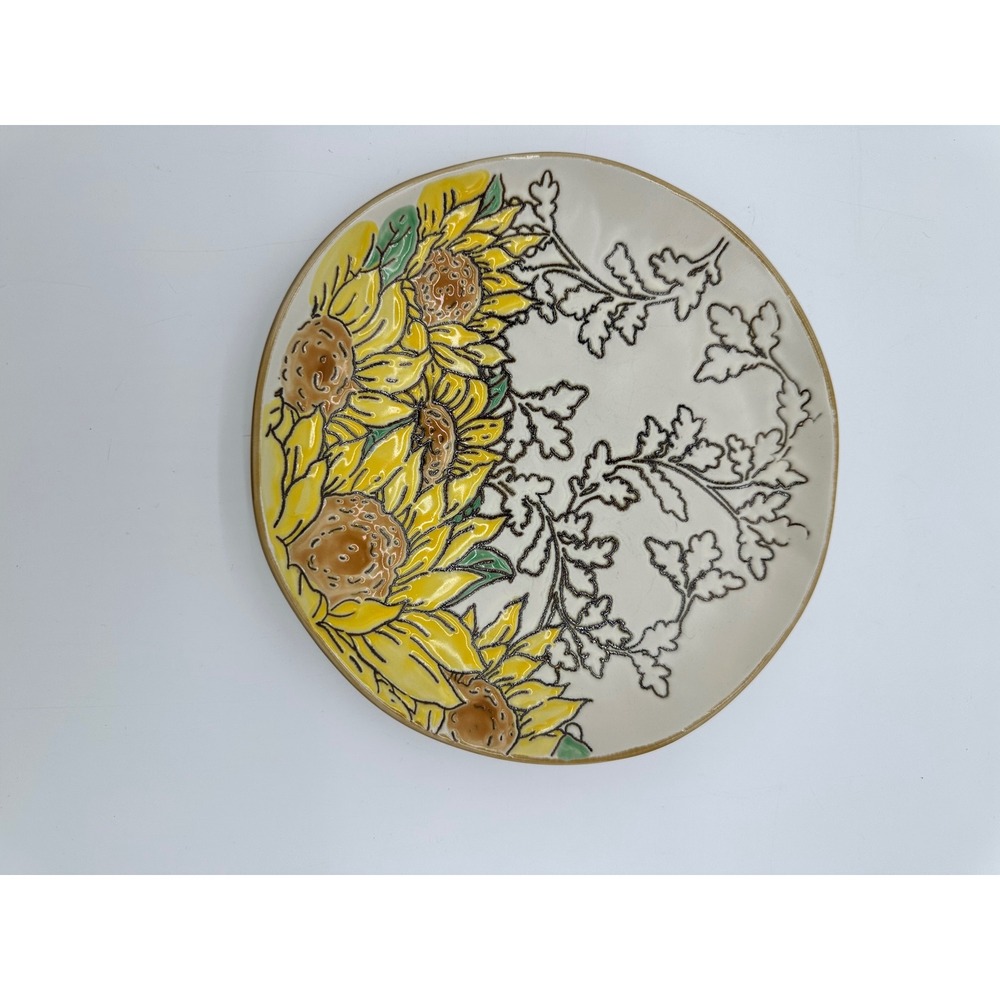 Handmade Sunflower Ceramic Decorative Plate Floral Art Pottery Yellow Boho